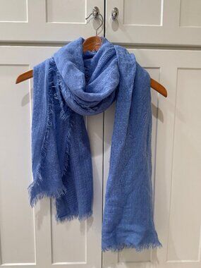 Light Blue Oversized Frayed Edge Scarf / Shawl Lightweight